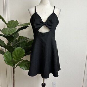 Lulu's Women's Fit & Flare Bow Cutout Mini Dress Size XL Black Prom Wedding NWT